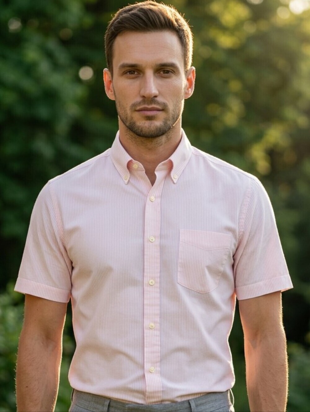 Men's Vintage Adams Row Pink Striped Short Sleeve Casual Button Down Shirt 16.5